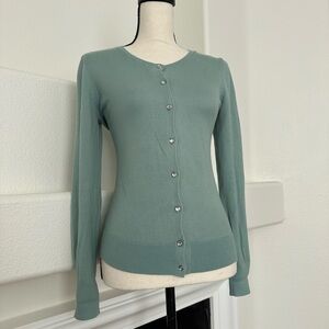 LOFT Outlet Seafoam Green Crystal Button-Front Cardigan 100% Cotton Size S